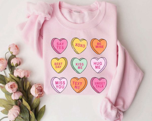 Valentines Day Sweatshirt, Conversation Hearts Sweatshirt, Sweatshirt For Women