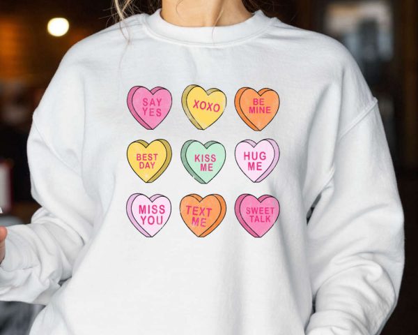 Valentines Day Sweatshirt, Conversation Hearts Sweatshirt, Sweatshirt For Women