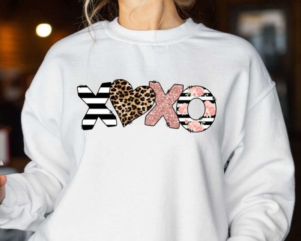 Valentines Day Sweatshirt, Xoxo Sweater, Leopard Heart Sweatshirt, Gift For Women