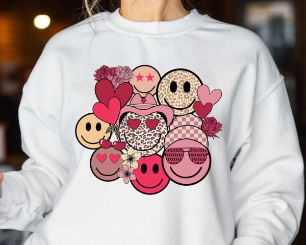 Valentines Day, Valentines Face Happy Sweatshirt, Cute Face Sweater, Gift For Women
