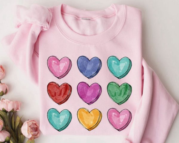Valentines Watercolor Hearts Sweatshirt, Valentines Day Sweater, Gift For Women