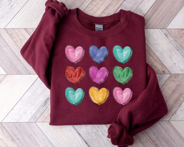 Valentines Watercolor Hearts Sweatshirt, Valentines Day Sweater, Gift For Women