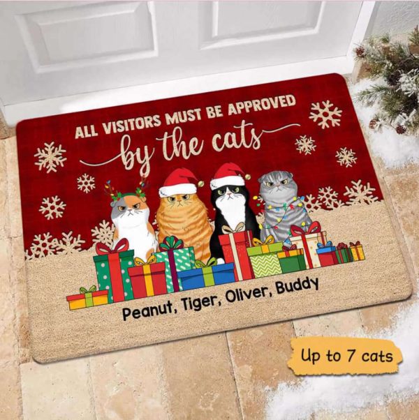 Visitors Approved By Cats Personalized Doormat, Xmas Welcome Mats, For Pet Lovers