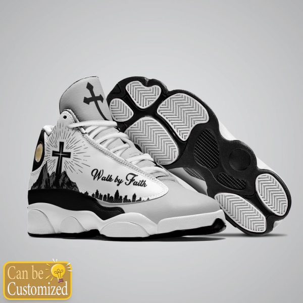 Walk By Faith, Personalized Black White Basketball Shoes For Men Women
