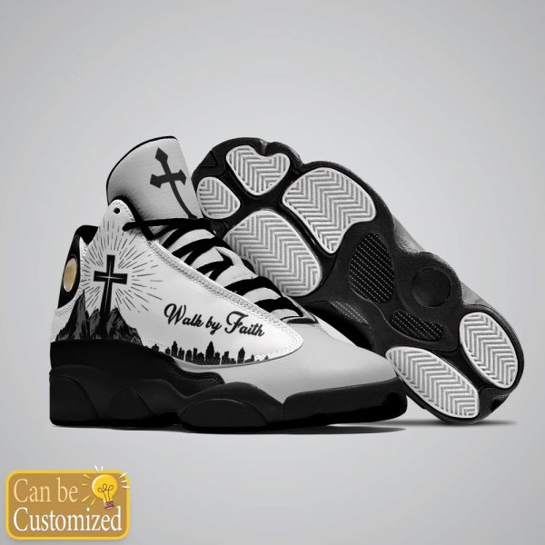 Walk By Faith, Personalized Black White Basketball Shoes For Men Women