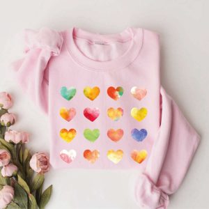 watercolor hearts valentine sweatshirt valentine graphic tee sweatshirt for women.jpeg