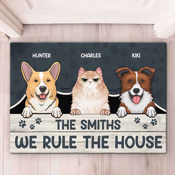 We Rule The House – Dog & Cat Personalized Doormat, Gift For Pet Owners