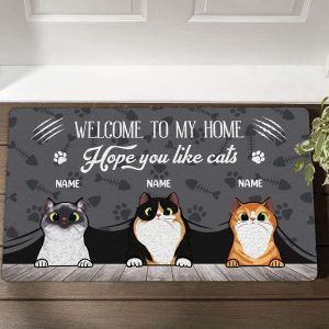 welcome to my home hope you like cats custom cat doormat personalized pet doormat cute cat doormat funny rug for cat lovers for cat mom 1.jpeg