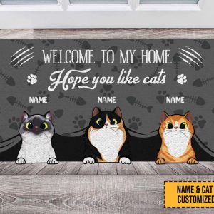 welcome to my home hope you like cats custom cat doormat personalized pet doormat cute cat doormat funny rug for cat lovers for cat mom.jpeg