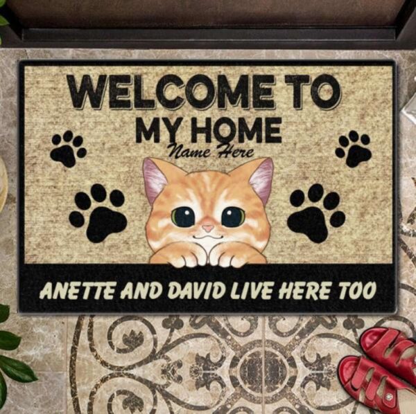 Welcome To My Home Personalized Cat Doormat, Cute Peeking Cats Front Doormat For Cat Lovers