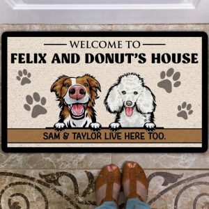 welcome to our home custom dog and cat doormat personalized pet doormat cute custom dog doormat funny rug for dog lovers for cat lovers 1.jpeg