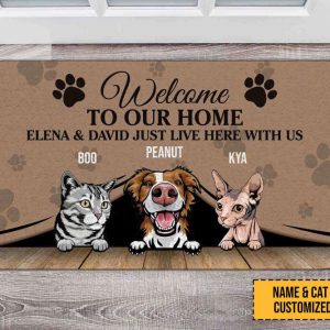 welcome to our home the human just live here with us dog cat doormat personalized pet doormat cute funny rug for dog lovers for cat lovers 3.jpeg