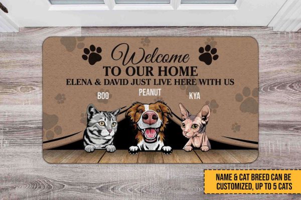 Welcome To Our Home The Human Just Live Here With Us Dog & Cat Doormat, For Cat Lovers