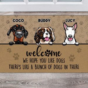 welcome we hope you like dogs there s like a bunch of dogs in there custom dog doormat personalized pet doormat cute funny rug for dog lover 1.jpeg