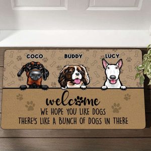welcome we hope you like dogs there s like a bunch of dogs in there custom dog doormat personalized pet doormat cute funny rug for dog lover.jpeg