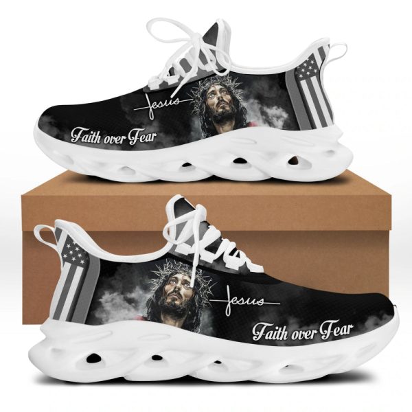 White And Black Jesus Faith Over Fear Running Sneakers Max Soul Shoes  For Men And Women