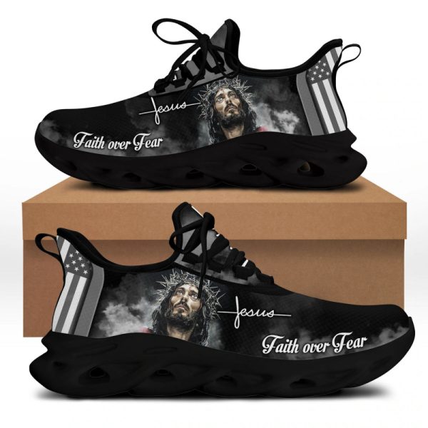 White And Black Jesus Faith Over Fear Running Sneakers Max Soul Shoes  For Men And Women