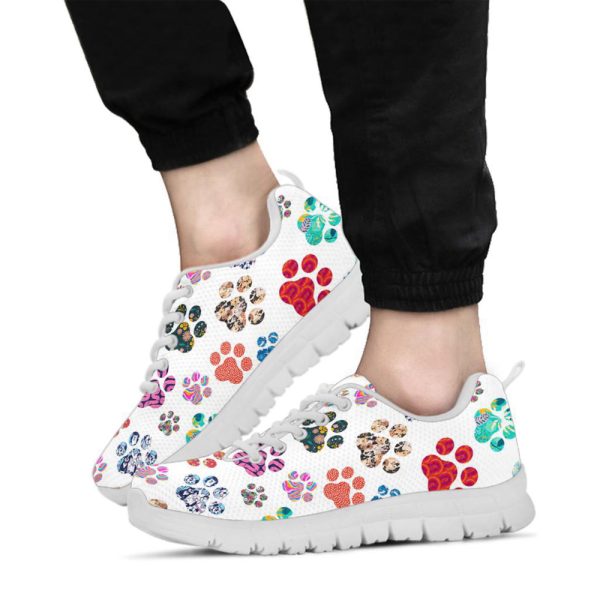 Women’s Paw Prints Kids White Sneakers, Mother’s Day  For Pet Lover