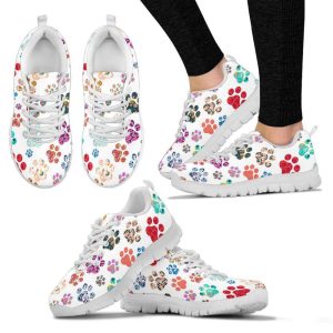 Women’s Paw Prints Kids White Sneakers,…