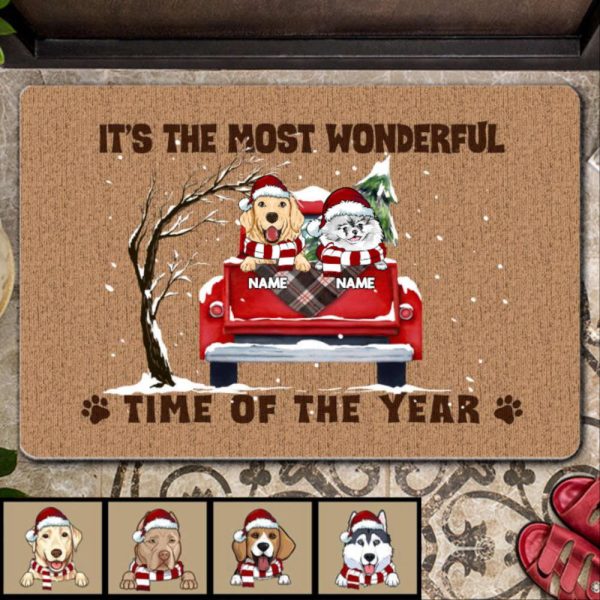 Wonderful Time of The Year Christmas Truck Personalized Dog Doormat For Dog Lover