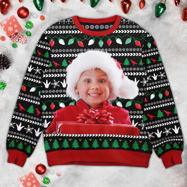Xmas Dinosaur, Personalized Photo Kid’s Ugly Sweater, For Men And Women
