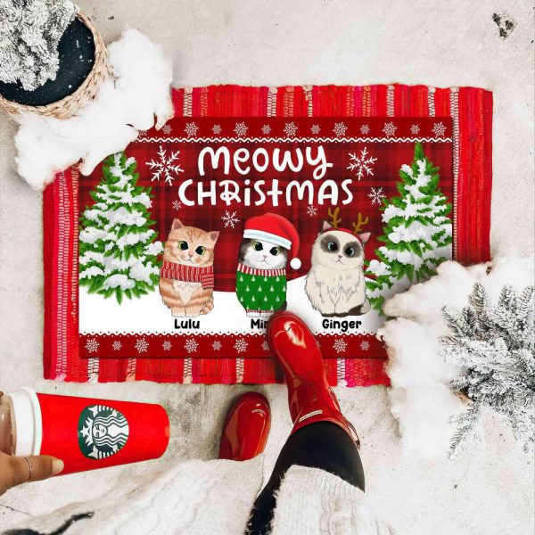 Xmas Doormat, Meowy Christmas Doormat, Cat Christmas Doormat, Christmas Holiday Gift