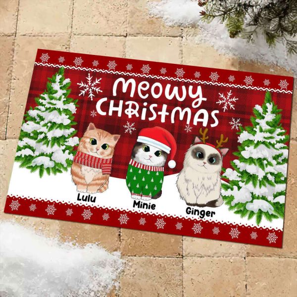 Xmas Doormat, Meowy Christmas Doormat, Cat Christmas Doormat, Christmas Holiday Gift