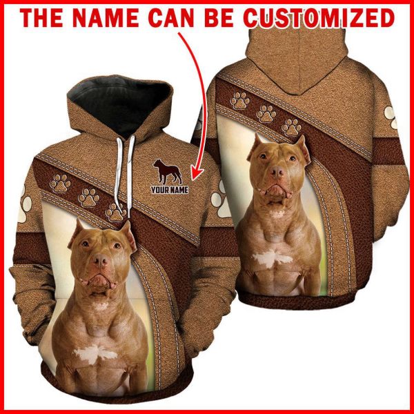 American Pit Bull Terrier Dog Full Hoodie Leather Pattern Full Hoodie, Personalized Custom, For Men Women