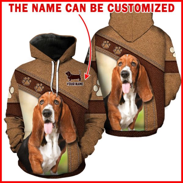 Basset Hound Dog Full Hoodie Leather Pattern Full Hoodie – Personalized Custom – All Over Print For Men And Women