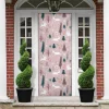 Christmas Decor Background Pink Color Door Cover, Gift For Christmas