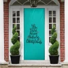 Christmas Joy Love Peace Believe Background Teal Color Door Cover, Gift For Christmas