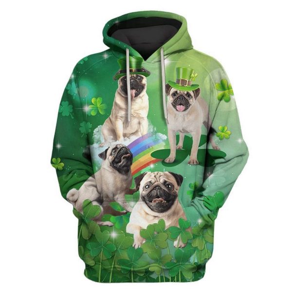 Cute Pugs Dog Hat Irish Shamrock Hoodie St Patrick’s Day Clothes For Men And Women