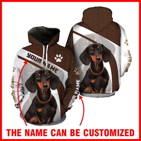 Dachshund Dog Personalized Custom Name Full Hoodie All Over Print Pullover