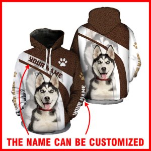 Husky Dog Personalized Custom Name Full Hoodie All Over Print Pullover, For Men Women