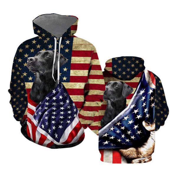 Independence Day 4Th Of July Black Labrador Retriever Dog American Flag Hoodie  For Men Women