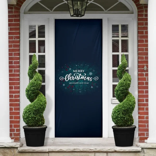 Merry Christmas And Happy New Year Background Blue Color Door Cover, Gift For Christmas