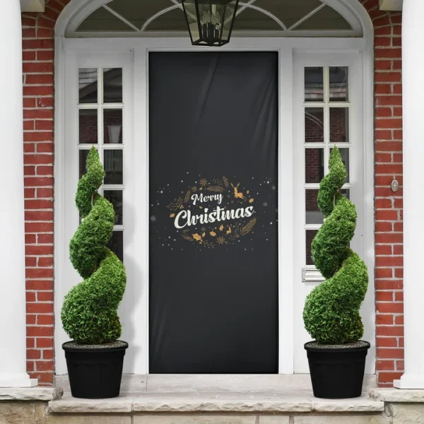 Merry Christmas Background Black Color Door Cover, Gift For Christmas