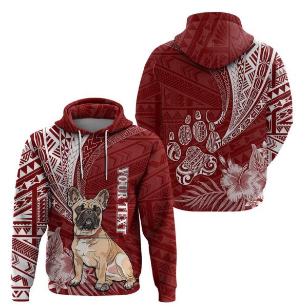 Personalised Polynesian Pacific Bulldog Hoodie With Red Hawaii Tribal Tattoo Patterns For Men Women