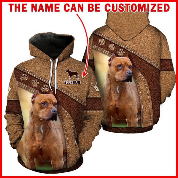 Pitbull Dog Leather Pattern Full Hoodie Personalized Custom Name For Men And Women