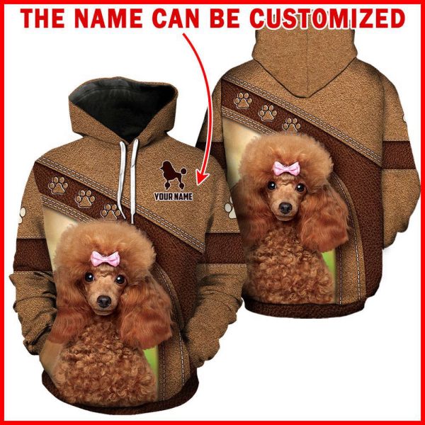 Poodle Dog Leather Pattern Full Hoodie Personalized Custom Name For Men And Women