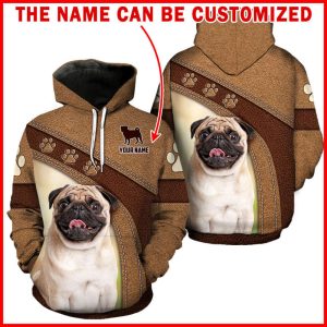 Pug Dog Leather Pattern Full Hoodie All Personalized Custom Name For Men Women
