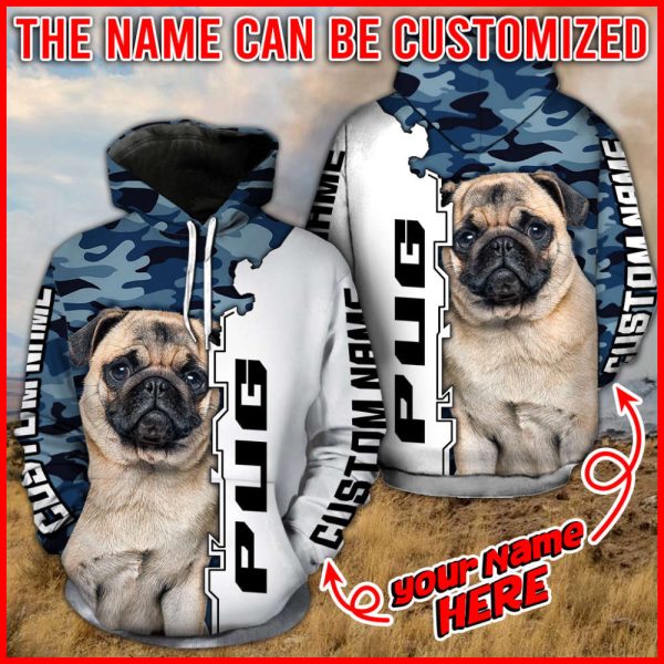Pug Dog Lover Full Hoodie 3D Camouflage Pattern – Personalized Custom, For Men And Women