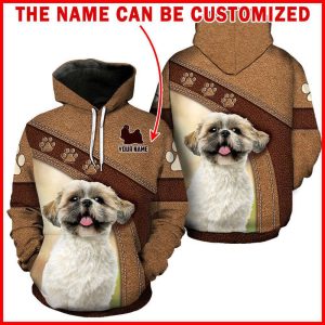 Shih Tzu Dog Leather Pattern Full Hoodie All Personalized Custom Name For Men Women