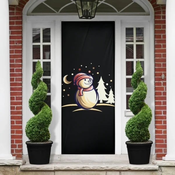 Snowman Background Black Christmas Door Cover, Gift For Christmas