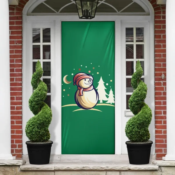 Snowman Background Green Christmas Door Cover, Gift For Christmas