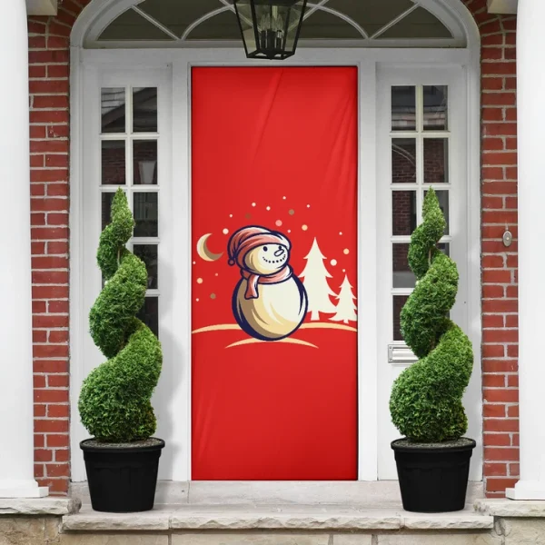 Snowman Background Red Christmas Door Cover, Gift For Christmas