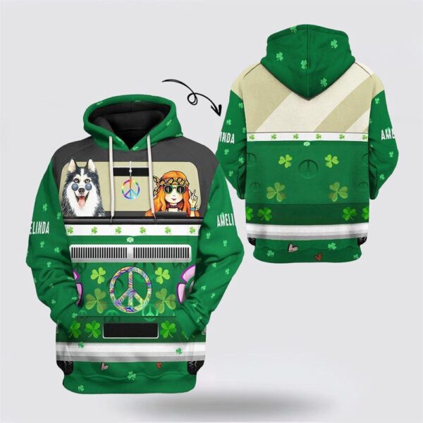 3D St Patrick Day Husky Hippie Custom Name Hoodie Apparel, St Patricks Day Shirts