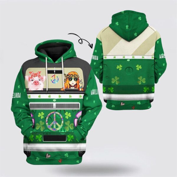 3D St Patrick Day Pig Hippie Custom Name Hoodie Apparel, St Patricks Day Shirts