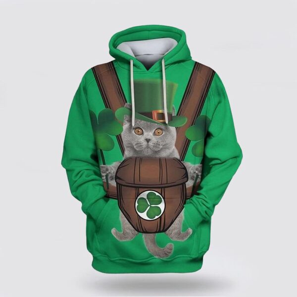 British Shorthair Cat Saint Patricks Day Over Print 3D Hoodie, St Patricks Day Shirts