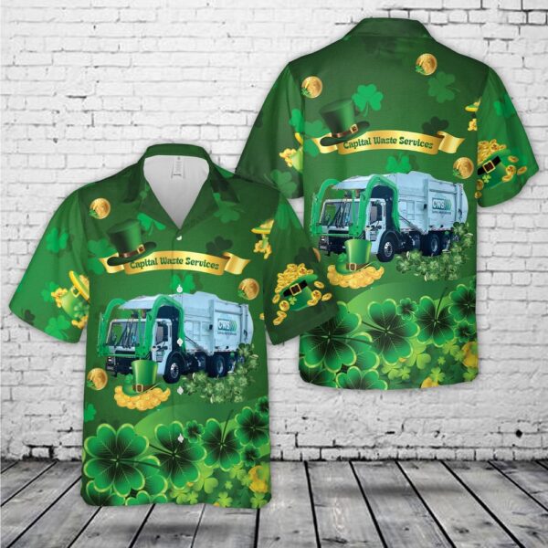 Capital Waste Services St Patrick’s Day Hawaiian Shirt, Shamrock Hawaiian Shirt